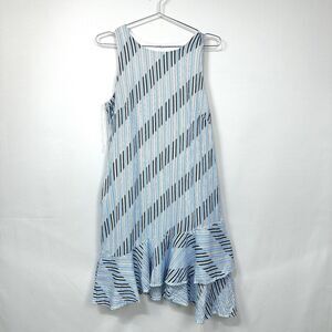 London Times Blue White Black Striped Flounce Hem Sleeveless Dress Sz 10